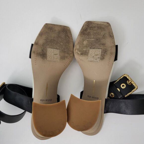 DOLCE VITA Paytin Sandals Womens 7.5 Black White Ankle Strap Square Toe Heels - Picture 8 of 11